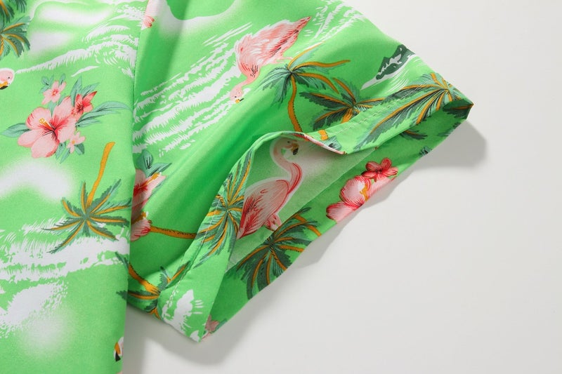 SSLR Mens Hawaiian Shirt Flamingos Casual Short Sleeve Button Down Shirts Aloha Shirt (Large, Light Green) - Image 4
